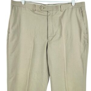 Haggar Men's Tan Chino Pants Size 42x32 Flat Front High Rise Straight Leg